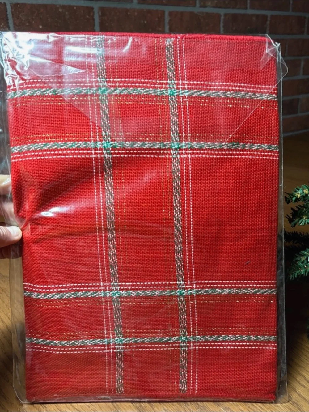 Table Runner Vintage 1980s Metallic Tartan Plaid Christmas Tassels NOS 14x54